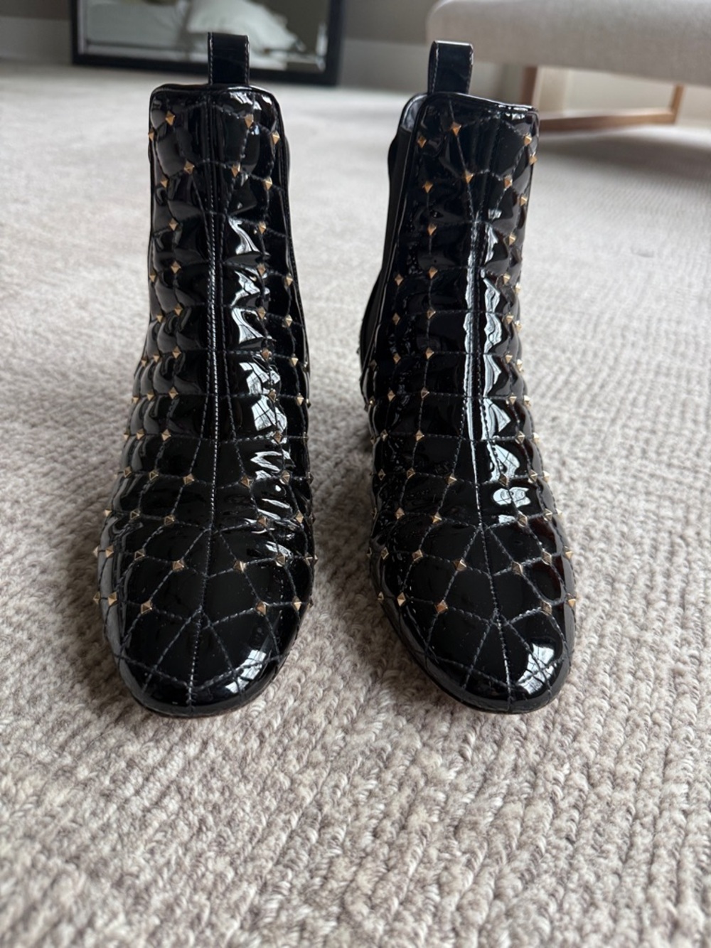 Valentino Black Quilted Patent Ankle Booties